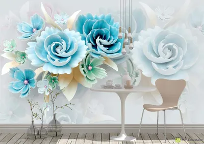 3D цветы на светлом фоне фотообои на заказ | Обои на заказ любых размеров  за один день, Кишинев, Молдова