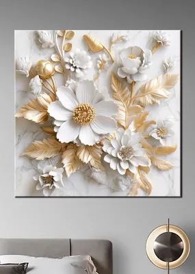 Картина на полотне 3D цветы на белом мраморе № s32778 в ART-holst.com.ua