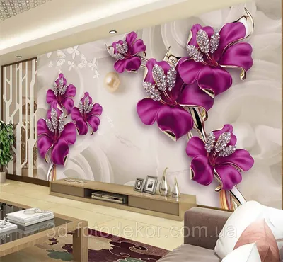 Фотообои 3d цветы с летящими бабочками артикул 3Dfl-077 купить в  Екатеринбурге | интернет-магазин ArtFresco