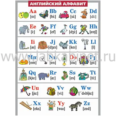Английский алфавит детям в картинках скачать для распечатки, плакат в  формате А3 или карточки с буквами английского алфавита - shop.Amelica.com