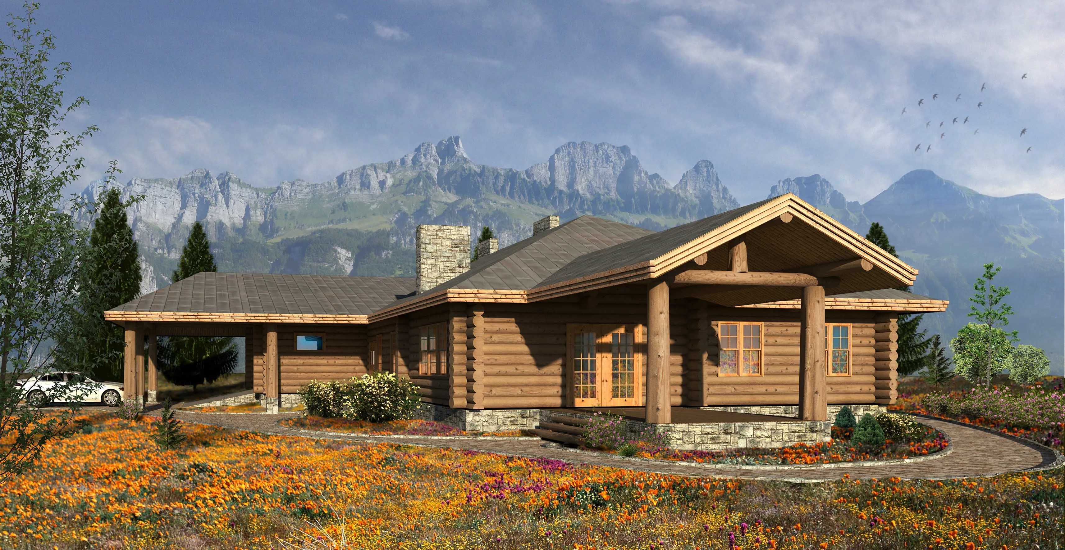 Горная дом 3. Альпийский домик. Канадские дома из бревна. Проекты горных домов. Сруб в стиле Шале.