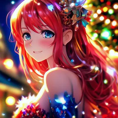 Картинка девушка с новогодней открыткой Аниме
