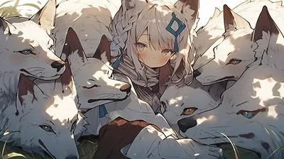 аниме волк с девушкой среди белых волков, милый волк аниме картинка фон  картинки и Фото для бесплатной загрузки