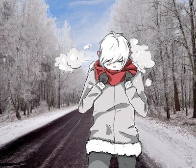 winter anime boy forest road парень в шарфе, зима, дорога, лес, фото, |  Аниме, Зима, Аниме арт