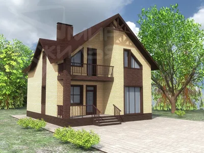 403A Проект двухэтажного дома из кирпича «Серебро», с террасой, для  небольшой семьи: цена | Купить готовый проект с фото и планировкой