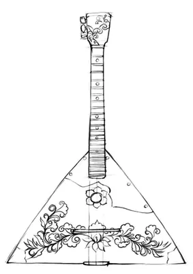 Раскраска музыкальные инструменты. Струнные русские народные инструменты.  Балалайка