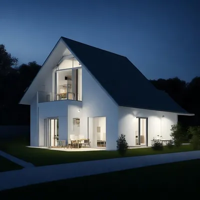 Белый частокол большой белый дом с серой крышей | Премиум Фото