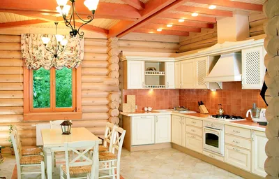 Дизайн кухни в деревянном доме: фото интерьера, идеи по оформлению кухни в  срубе и доме из бруса, советы по отделке, выбору стиля, меблировке