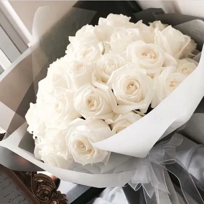 Белые розы в розовом оформлении (41 шт) №512 купить в Саранске