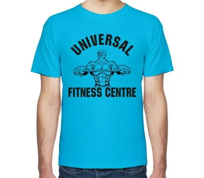 Бодибилдинг- universal fitness centre мужская футболка с коротким рукавом  (цвет: голубой) | Все футболки интернет магазин футболок. Дизайнерские  футболки, футболки The Mountain, Yakuza, Liquid Blue