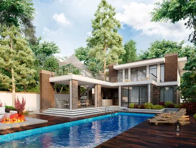 Красивый двухэтажный дом с бассейном…» — создано в Шедевруме