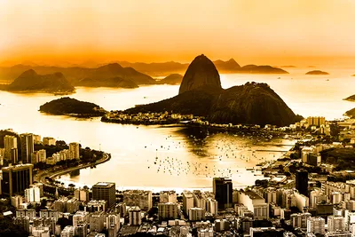 Картинки Бразилия Rio de Janeiro Горы рассвет и закат берег Здания