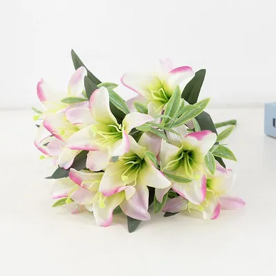 5 шт./лот имитация 3 головки ручная работа цветок лилии свадебное украшение  для дома фотография Искусственные цветы пленка букет лилий | AliExpress