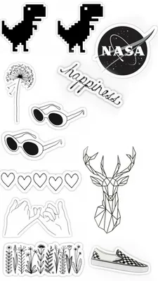 Стикеры черно белые Stickers black and white photo sketchbook notebook  diary to print | Артбуки, Черно-белое, Милые рисунки