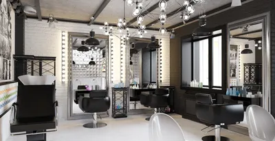 Стильный хорошо освещенный салон красоты или парикмахерская черно-белый  роскошный дизайн используется в этой парикмахерской. | Премиум Фото