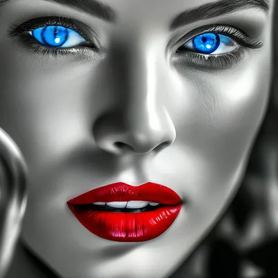 Горизонтальное фото черно-белой женщины с красными губами Стоковое Фото -  изображение насчитывающей людск, конец: 36783390