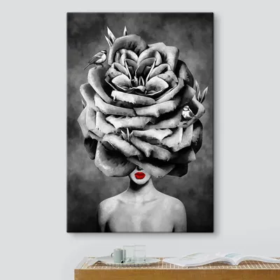 ᐉ Картина ArtPoster Красные губы пылают на черно-белом портрете девушки  123x130 см Модуль №1 (001984)