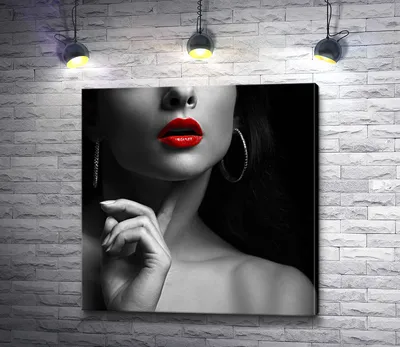 Фотообои \"Черно-белый портрет молодой девушки с красными губами\" - Арт.  070092 | Купить в интернет-магазине Уютная стена