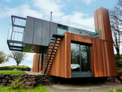 Modular houses from shipping containers with panoramic windows - YouTube