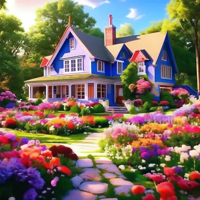 Красивый дом весь двор в цветах» — создано в Шедевруме