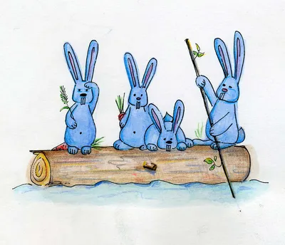 Иллюстрация Дед Мазай и зайцы в стиле графика, детский |