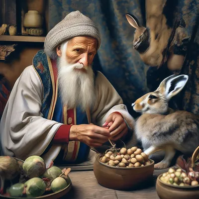 Дед Мазай и зайцы, реалистично фото» — создано в Шедевруме