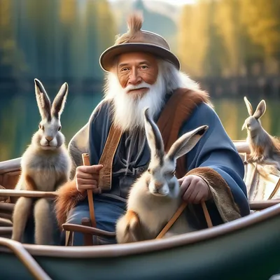 Дед Мазай и зайцы в лодке, …» — создано в Шедевруме