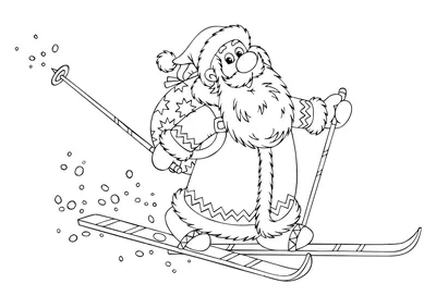 Раскраска мороз лыжах. Дед Мороз на лыжах. Раскраска без регистарции.