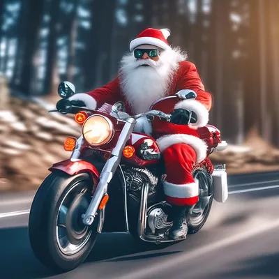 Дед Мороз на мотоцикле , реалистично…» — создано в Шедевруме