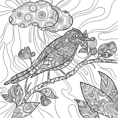 Декоративная птица песни иллюстрации вектора с цветами Иллюстрация вектора  - иллюстрации насчитывающей листья, витиеватый: 195707474
