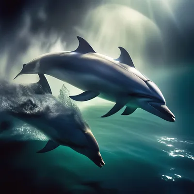 Две картинки Алмазная мозаика Дельфины в ночной волне 40x50