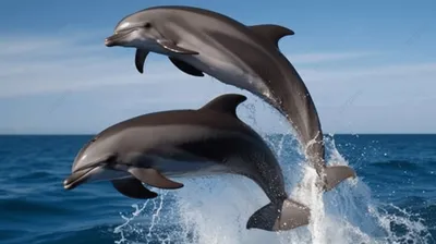 два дельфина выпрыгивают из океана, дельфины летят вместе, Hd фотография  фото, дельфин фон картинки и Фото для бесплатной загрузки