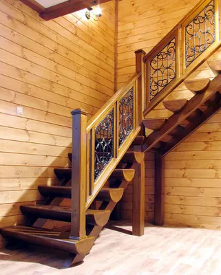 Купить деревянные лестницы - лестница к-001м/3 левая для дачи в Москве от  КаминПросто.ру