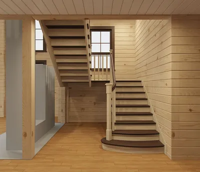 Красивая деревянная лестница на второй этаж с плавным поворотом | Дом, Деревянная  лестница, Лестница
