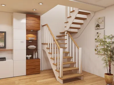 Широкая деревянная лестница на 2 этаж в частном доме