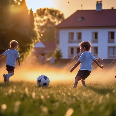 Симпатичные маленькие дети играют в футбол на открытом воздухе :: Стоковая  фотография :: Pixel-Shot Studio