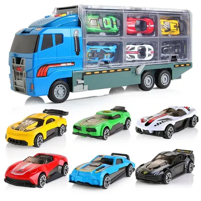 Игрушечные автомобили, Классические мини-игрушки, подарок для мальчика,  автомобиль из сплава, детские автомобили, игрушки, 1 грузовик + 6 маленьких  автомобилей, Пластиковая форма из сплава | AliExpress