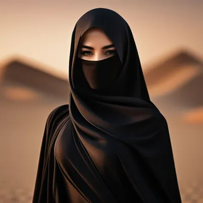 Красивая девушка в черном хиджабе и…» — создано в Шедевруме