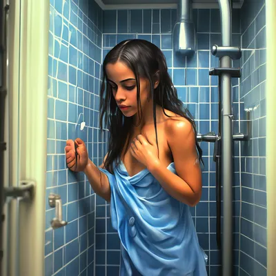 Девочка принимает душ на улице в общественном душе. Девушка с длинными  волосами в красном цельном купальнике принимает душ Стоковое Изображение -  изображение насчитывающей бобра, улица: 175299875