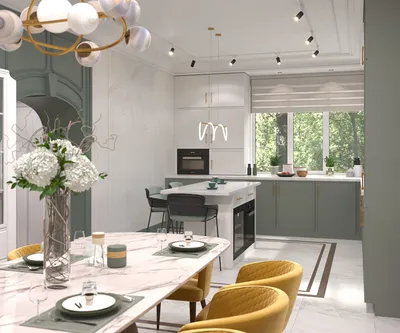 Дизайн кухни столовой в частном загородном доме 🏡 Интерьер большой  современной столовой-кухни