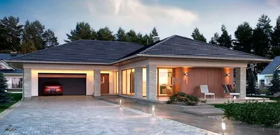 Проект одноэтажного дома c плоской крышей Hauswerk-135