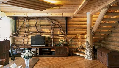 Интерьер деревянного дома. Фото внутри, брус, бревно. Масло, пропитка,  краска для интерьера