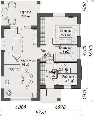 План дома C-125M Проект двухэтажного дома в современном стиле от  архитектурного бюро Houses100 | Проекты домов, Двухэтажные дома, Поэтажные  планы домов