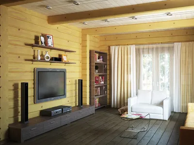 Стильный интерьер спальни деревянного дома