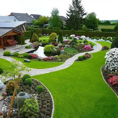 Ландшафтный дизайн сада перед домом, красивый палисадник, идеи оформления,  фото
