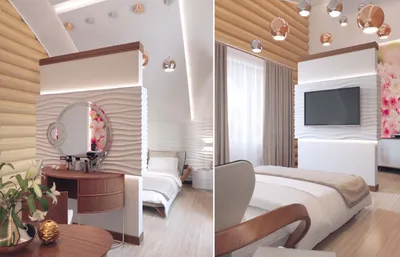 Дизайн спальни в деревянном доме на первом этаже