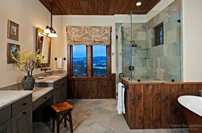 Современный интерьер ванной комнаты на даче | Идеи дизайна загородной ванной  | Lake house bathroom, Rustic bathrooms, House bathroom