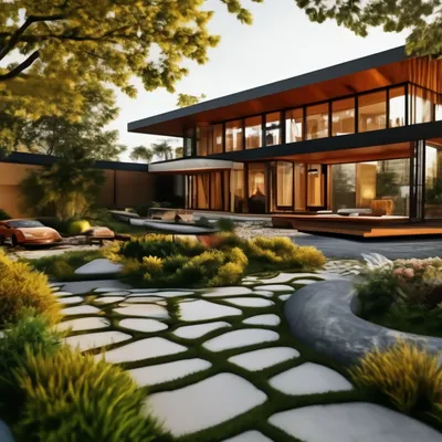 Ландшафтный дизайн дома из кирпича