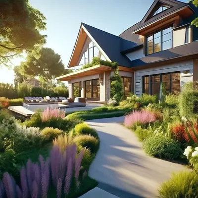 Ландшафтный дизайн вокруг дома яркое…» — создано в Шедевруме