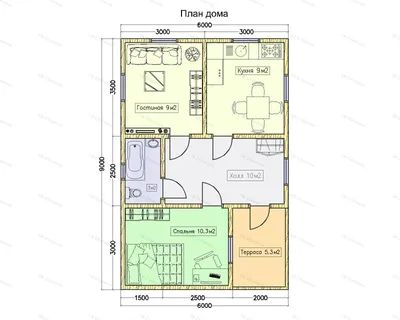 Проект дома 9 на 6 с 3 спальнями. Проекты домов и коттеджей 9 х 6 с тремя  спальнями